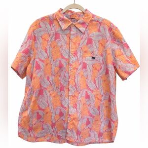 Vineyard Vines Men’s Short Sleeve Banana Tropical Shirt Cotton Neon Rosa Size XL